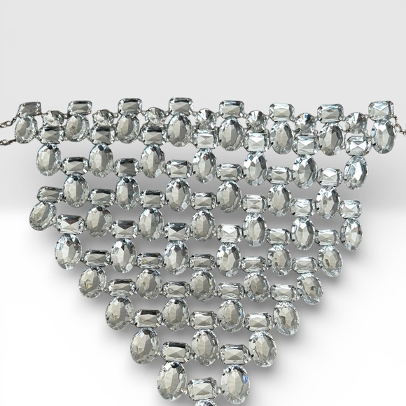 No Label Jewelry - Silver Glam Statement Necklace Pearls Gemstones